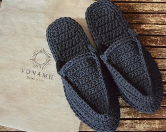 Handmade Cotton Rope Slippers: Boho Men's Moccasins, Navy Blue