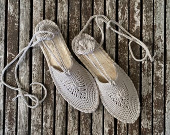 Handmade Crochet Espadrilles: Organic Boho Lace-Up Summer Shoes