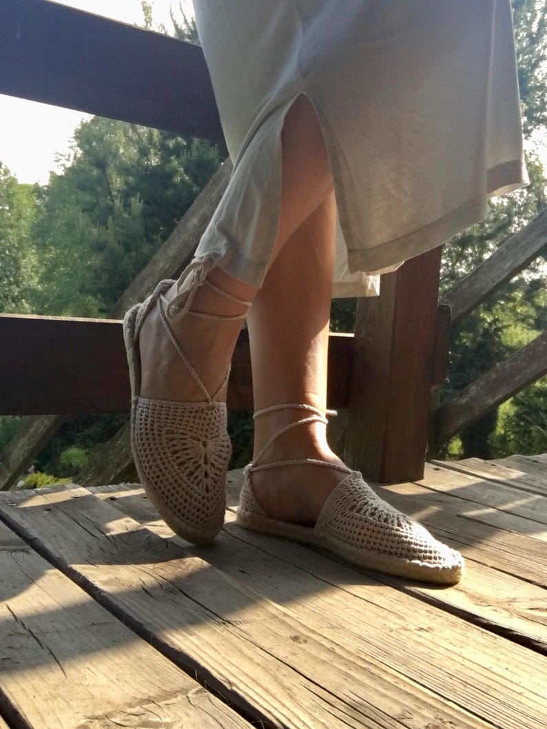 Handgefertigte Häkel Espadrilles: Bio Boho Schnür-Sommerschuhe Bild 7