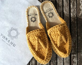 Handmade Cotton Rope Espadrilles: Mustard Yellow Boho Moccasins