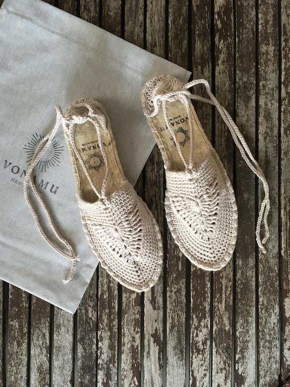 Handmade Crochet Espadrilles: Organic Boho Lace-Up Summer Shoes