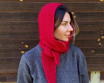 Handmade wool hooded scarf. Crochet Balaclava