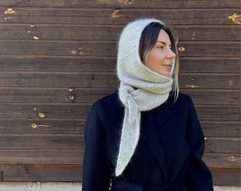 Handmade wool hooded scarf. Crochet Balaclava