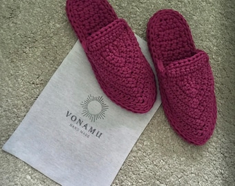Handmade Cotton Rope Mules: Fuchsia Pink Bohemian Slippers