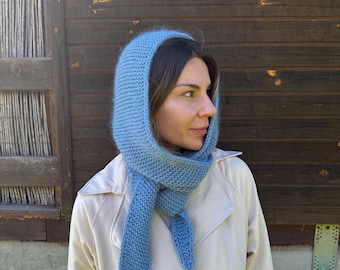 Handmade wool hooded scarf. Crochet Balaclava