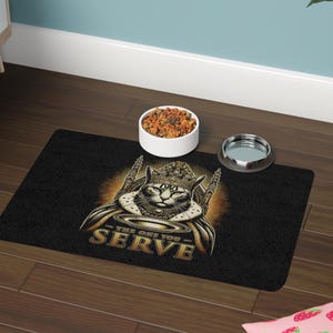 Cat Feeding Mat 12x18 Non Slip Food Mat for Pets The One You Serve Design Stylish Placemat for Cat Lovers and Home Decor