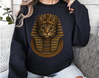 Egyptian Cat Sweatshirt Pharaoh Cat Graphic Crewneck Ancient Egypt Cat Shirt Sphinx Cat Design Gift For Cat Lovers Unisex Cat Sweatshirt