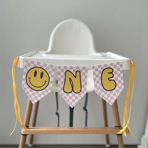 One Happy Birthday - Highchair Banner, Pink/Yellow, Printable
