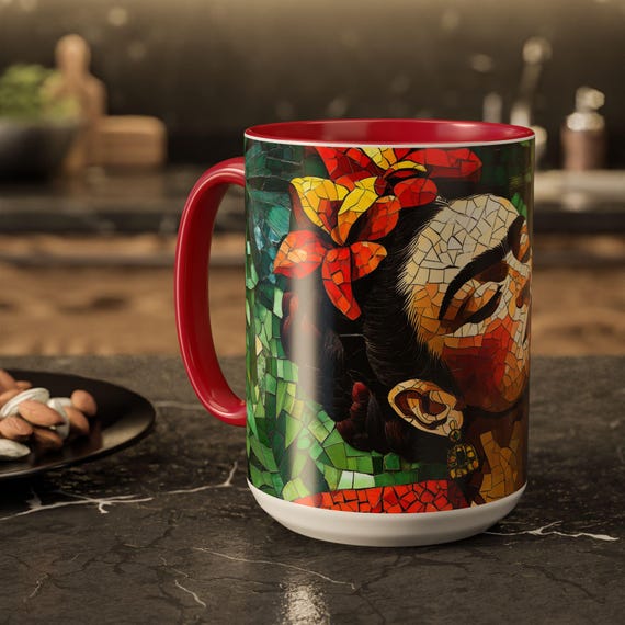 フリーダ・カーロ風マグカップ、メキシコタイルアートコーヒーカップ