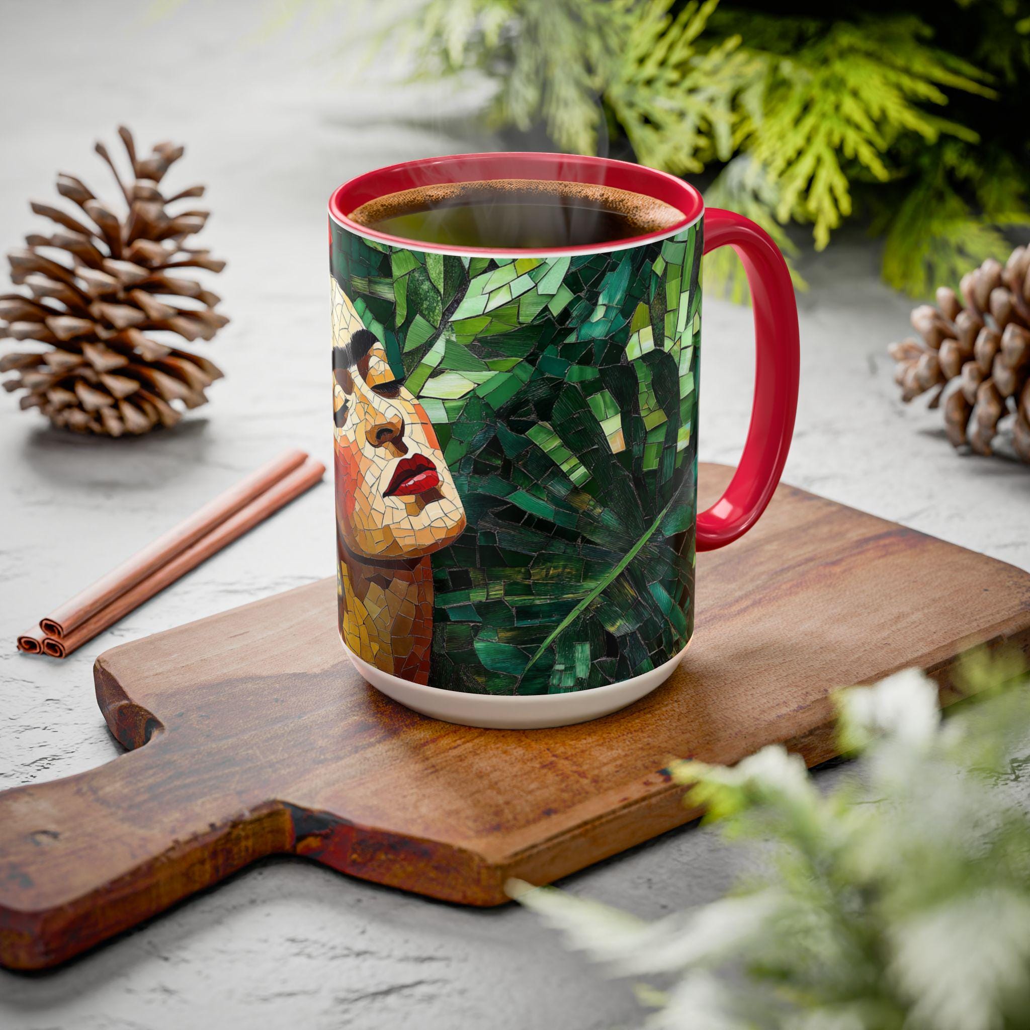 フリーダ・カーロ風マグカップ、メキシコタイルアートコーヒーカップ
