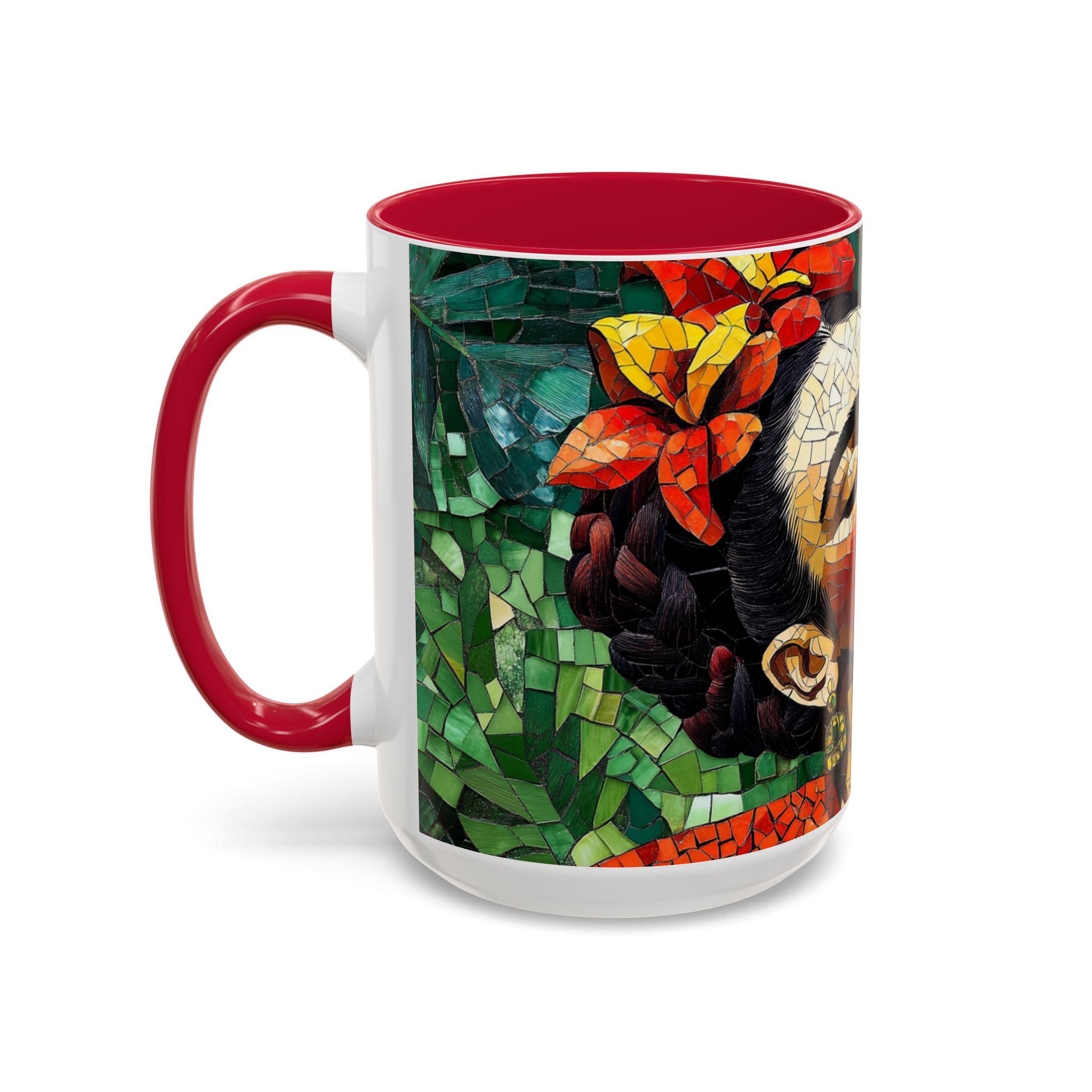 フリーダ・カーロ風マグカップ、メキシコタイルアートコーヒーカップ