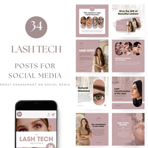 34 Pink Lash Tech Instagram Post Templates - Lash social media post - Lash Posts - Canva Templates, Lash Artist Instagram Templates