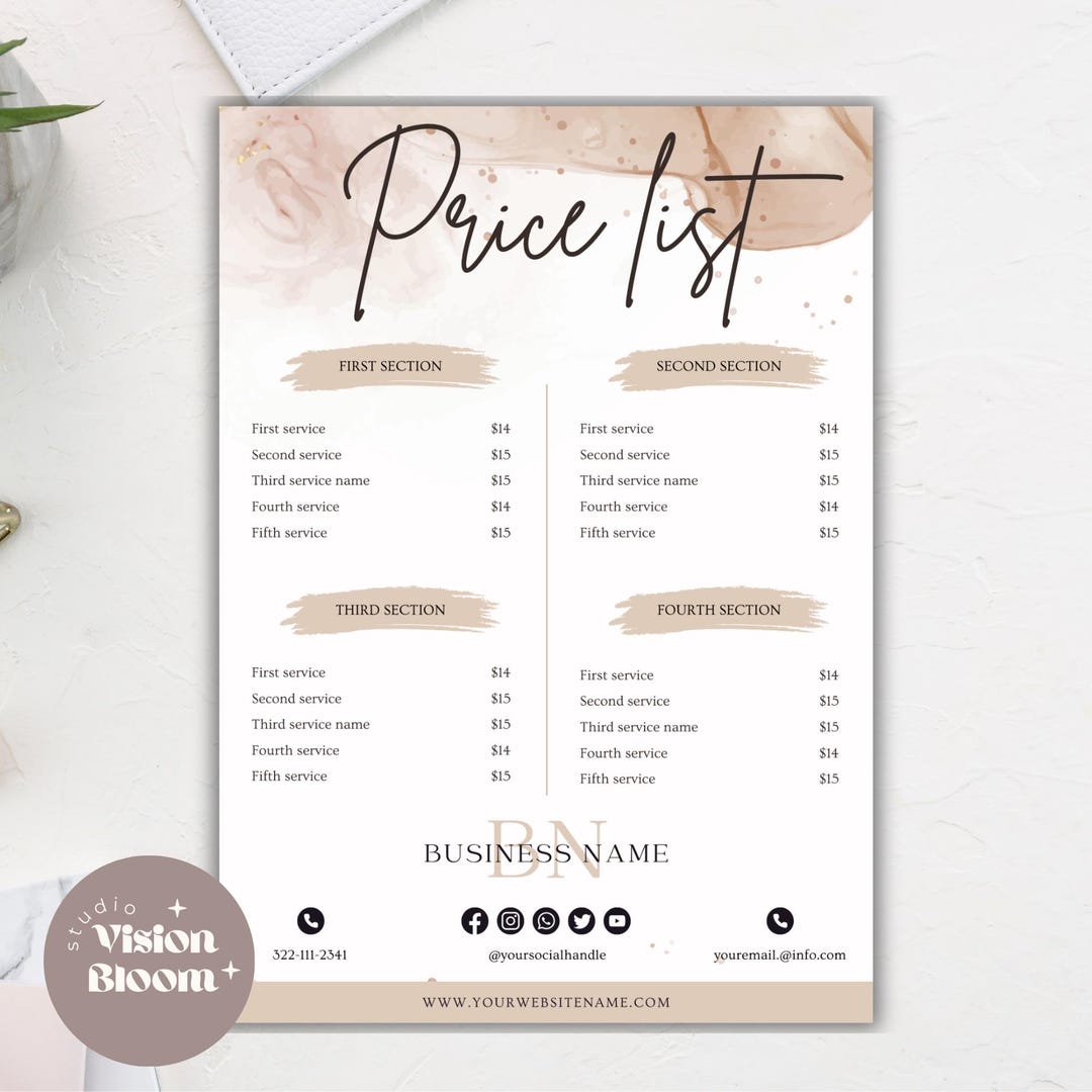 Editable Price List Template | Printable Price List for Business ...