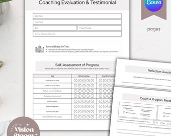Coaching Testimonial Template: Client Feedback Form (Canva Editable, Digital Download