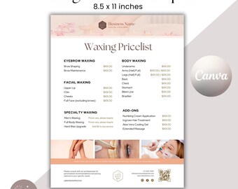 Waxing Price List Template | Editable Beauty Price List | Customizable Salon Menu | Canva Template