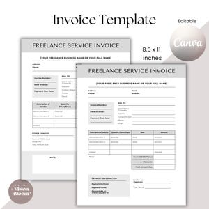 Freelancer Invoice Template, Editable Business Invoice- Easy to Edit - Perfect for Small Businesses, Customizable invoice
