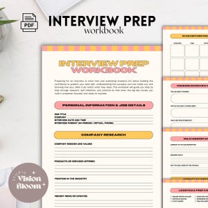 Interview Prep Workbook PDF, Job Interview Planner, Career Workbook, Interview Questions,  Printable Job Search Bundle