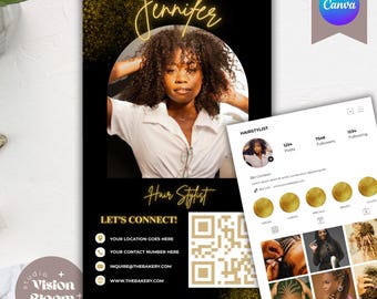 Szablon wizytówki z kodem QR na Instagramie dla fryzjera DIY: Canva do edycji (pobranie cyfrowe)