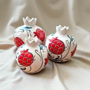 Handmade Turkish Ceramic Pomegranate – Red & Blue Iznik Tile Pattern – Decorative Symbol of Abundance - Nazar – Single or Set