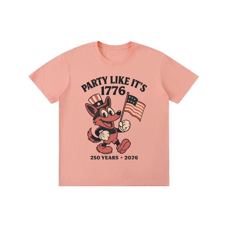 America 250 Shirt | Vintage 1776 Cartoon German Shepherd | 250th Anniversary Mascot | Funny 4th of July 2026 White Tee Pink