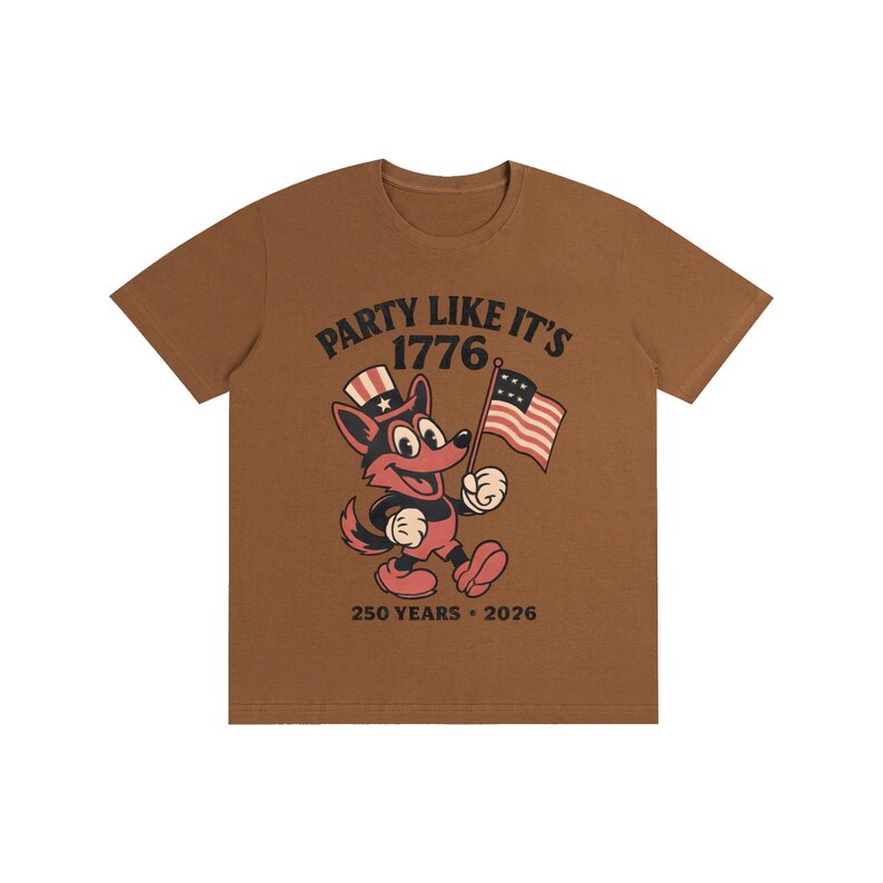 America 250 Shirt | Vintage 1776 Cartoon German Shepherd | 250th Anniversary Mascot | Funny 4th of July 2026 White Tee Caramel Macchiato
