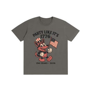America 250 Shirt | Vintage 1776 Cartoon German Shepherd | 250th Anniversary Mascot | Funny 4th of July 2026 White Tee Charcoal Gray