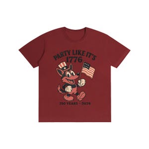 America 250 Shirt | Vintage 1776 Cartoon German Shepherd | 250th Anniversary Mascot | Funny 4th of July 2026 White Tee Wine Red