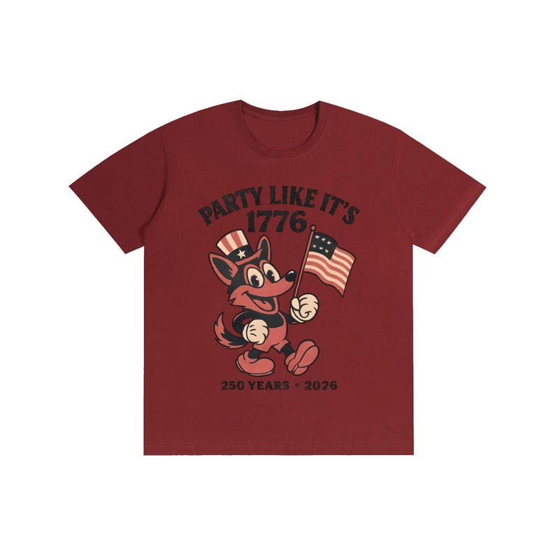 America 250 Shirt | Vintage 1776 Cartoon German Shepherd | 250th Anniversary Mascot | Funny 4th of July 2026 White Tee Wine Red