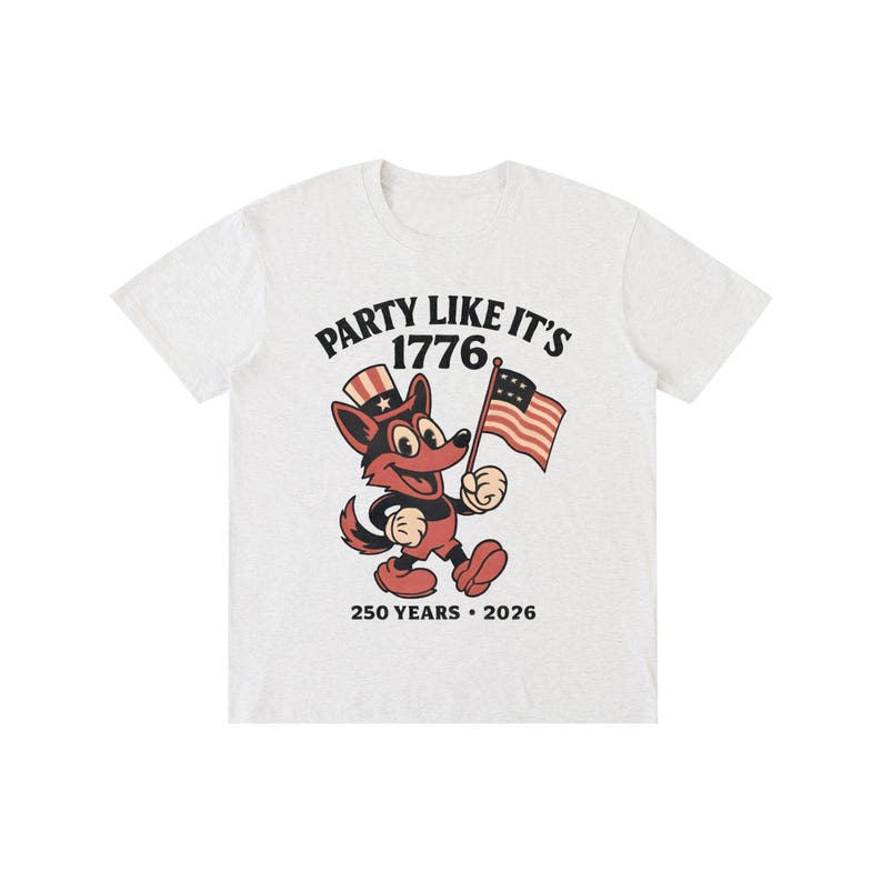 America 250 Shirt | Vintage 1776 Cartoon German Shepherd | 250th Anniversary Mascot | Funny 4th of July 2026 White Tee Flower Gray
