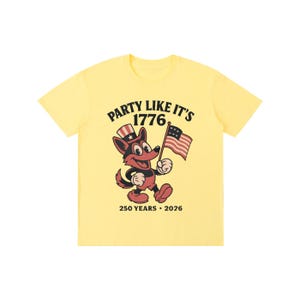 America 250 Shirt | Vintage 1776 Cartoon German Shepherd | 250th Anniversary Mascot | Funny 4th of July 2026 White Tee Yellow