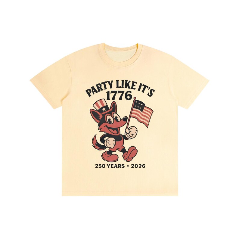 America 250 Shirt | Vintage 1776 Cartoon German Shepherd | 250th Anniversary Mascot | Funny 4th of July 2026 White Tee Light Apricot