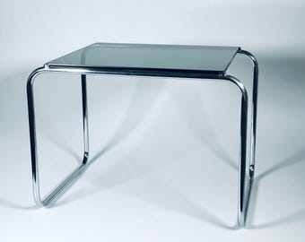 sidetable Beistelltisch Nachttisch Design Italy 1960er ähnlich Laccio Breuer Rauchglas grau