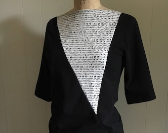 Triangle Top, Women's Top, Cotton Jersey with Dash Print, Mid sleeves, Modern style- made to order