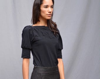 Folded Top, Women's Top, Cotton Jersey, Folded Detail, Puff Sleeves, Modern Chic- Made to order