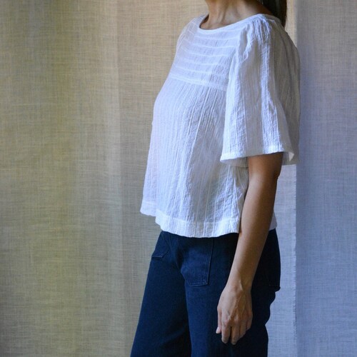 Gauze Top Puff Sleeve Cotton Metallic Thread Modern Etsy