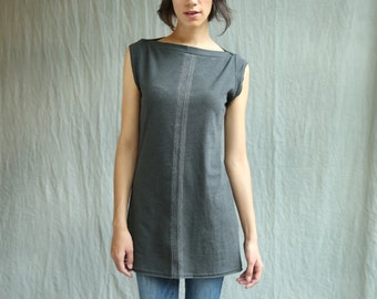 Center Lines Tunic, Cotton Jersey, Cap Sleeve, Modern Style- made to order