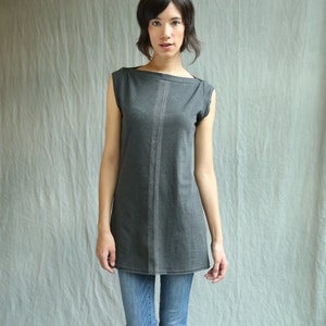 Center Lines Tunic, Cotton Jersey, Cap Sleeve, Modern Style- made to order
