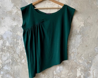 Medium, Side Drape Top, Forest Green, Cotton Jersey- ready to ship