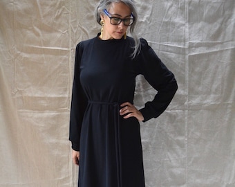 Elsa Dress, Long Sleeve Dress, Cotton Jersey, Belted Dress, Mockneck - made to order