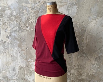 Triangle Top, Women's Top, Color Blocked, Cotton Jersey, Mid sleeves, Modern style- made to order