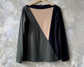 Medium, Triangle Top, Women's Top, Cotton Jersey with color blocking, long sleeves, Modern style- Ready to ship