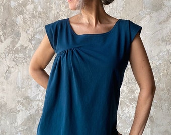 Side Drape Top, Cotton Jersey, Modern Bohemian Style- handmade to order