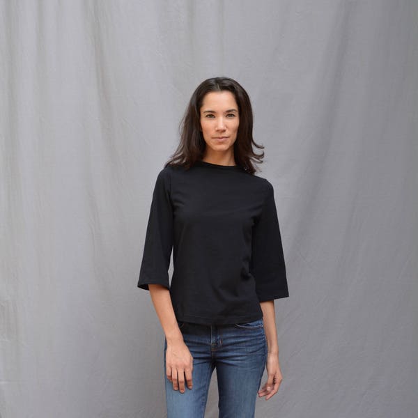 Opal Top, Women's Top, High Neckline, Mid Length Sleeve, Modern Minimal- Made to order