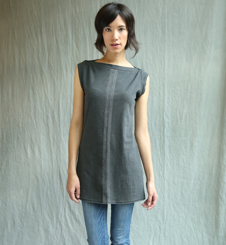 Center Lines Tunic, Cotton Jersey, Cap Sleeve, Modern Style made to order image 1