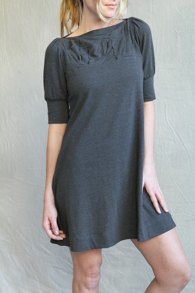 Folded Swing Tunic Dress, Puff Sleeve, Cotton Jersey, Modern Feminine made to order image 2