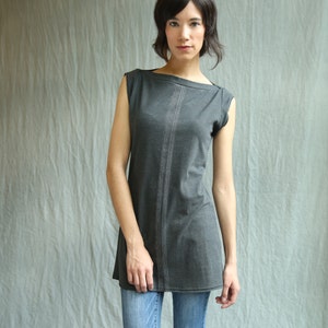 Center Lines Tunic, Cotton Jersey, Cap Sleeve, Modern Style made to order image 2