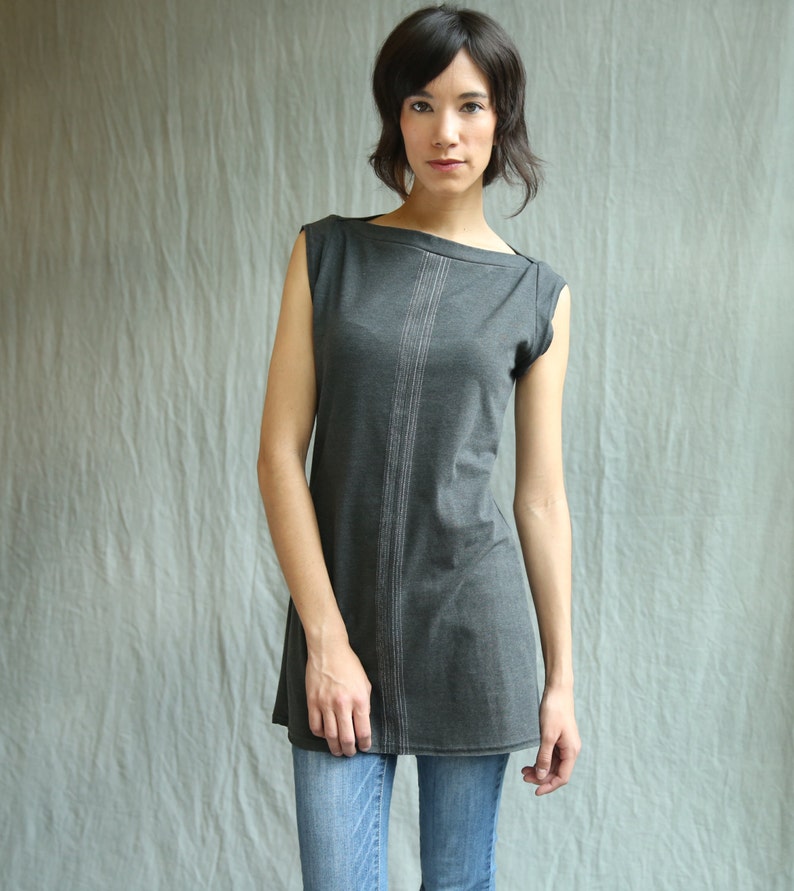 Center Lines Tunic, Cotton Jersey, Cap Sleeve, Modern Style made to order image 2