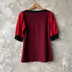 Small, Puff Sleeve Top Color Block Reds, Women's Top, Cotton Jersey, Modern Chic Ready to Ship image 3