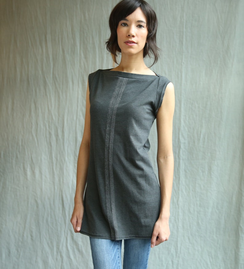 Center Lines Tunic, Cotton Jersey, Cap Sleeve, Modern Style made to order image 3