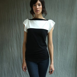 Fae Top, Black and White, Cotton Jersey, Flutter Sleeve Handmade to order image 4